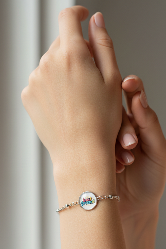 keychain with wrist strap and with medallion that has words "Best Friend" | silver color | My Sparkling Corner