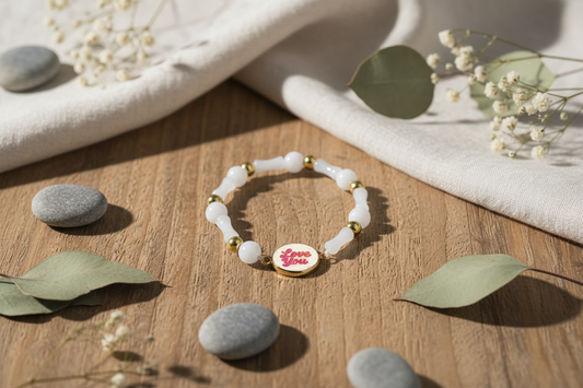 Valentines Day | Gratitude Bracelet | Natural Stone | White | Love You Writing | My Sparkling Corner