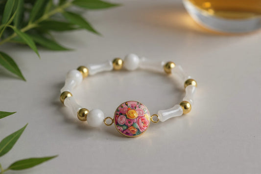 Valentines Day | Gratitude Bracelet | Natural Stone | White | Flowers bouquet | My Sparkling Corner