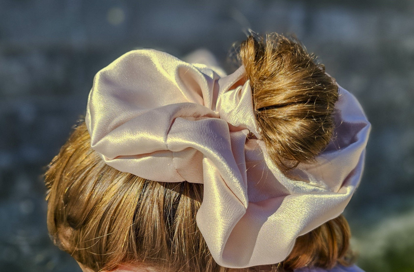 Satin Scrunchie | Elegant Champagne | large in use - My Sparkling Corner