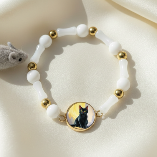 Black Cat Medallion Bracelet | Mystical Cat Lover Charm Jewelry