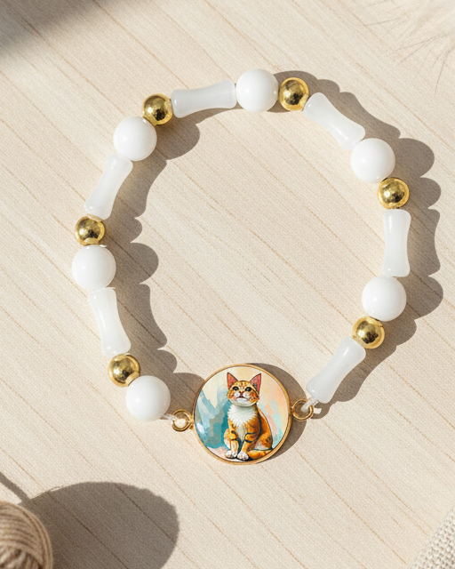 Ginger Cat Medallion Bracelet | Playful Cat Lover Charm Jewelry