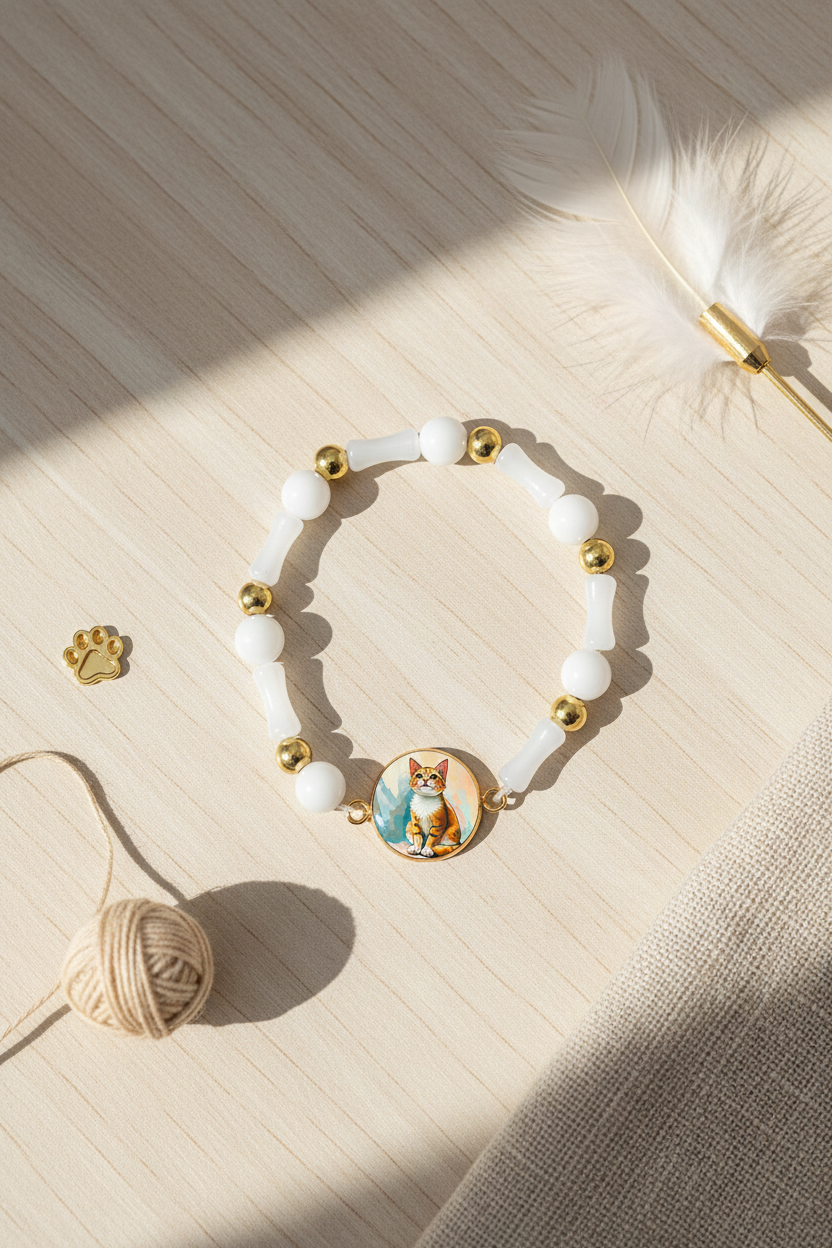 Ginger Cat Medallion Bracelet | Playful Cat Lover Charm Jewelry