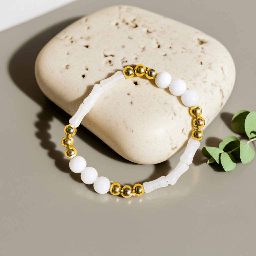 Box Breathing Techniques for stress relief| Bracelet | Natural Stone | White - My Sparkling Corner