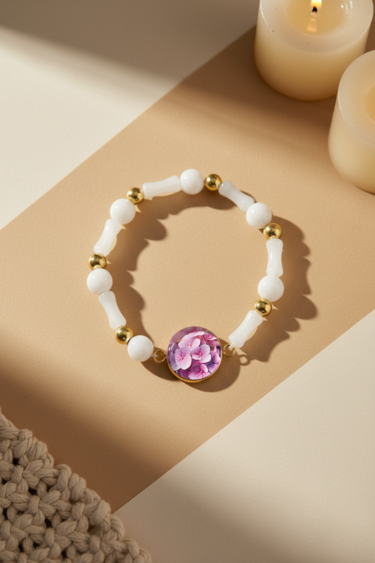 Emotional healing bracelet | Wellness | Meaningful gift | Natural Stone | White | Hydrangeas Flowers| My Sparkling Corner