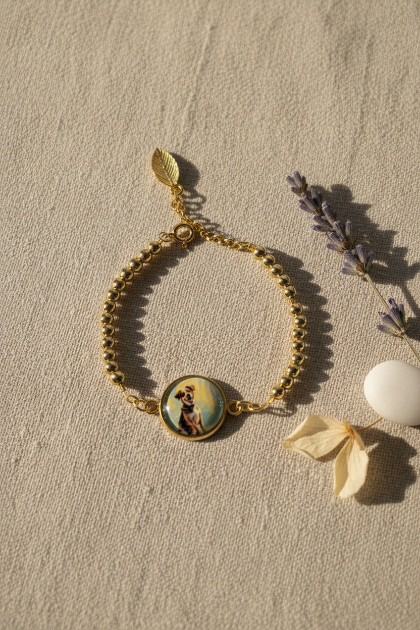 Photo bracelet | Dog medallion charm | Gold plated | Dog lover gift| My Sparkling Corner