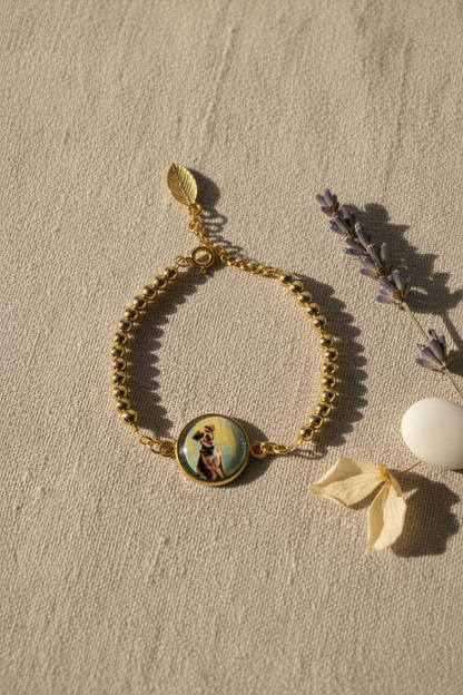 Photo bracelet | Dog medallion charm | Gold plated | Dog lover gift| My Sparkling Corner