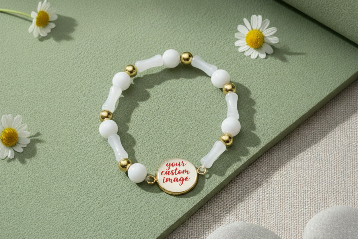 Custom Photo Bracelet | Calming Bracelet | Gratitude Bracelet  | Anxiety bracelet | White and Gold | Meaningful Gift | Get well gift | My Sparkling Corner