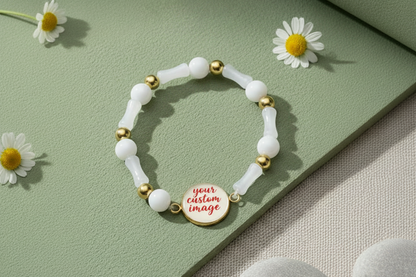 Custom Photo Bracelet | Calming Bracelet | Gratitude Bracelet  | Anxiety bracelet | White and Gold | Meaningful Gift | Get well gift | My Sparkling Corner