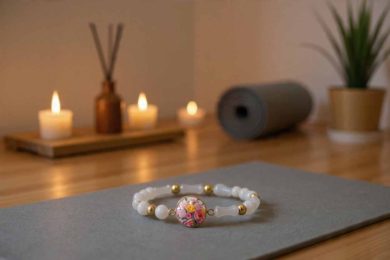 Valentines Day | Gratitude Bracelet | Natural Stone | White | Flowers bouquet | My Sparkling Corner