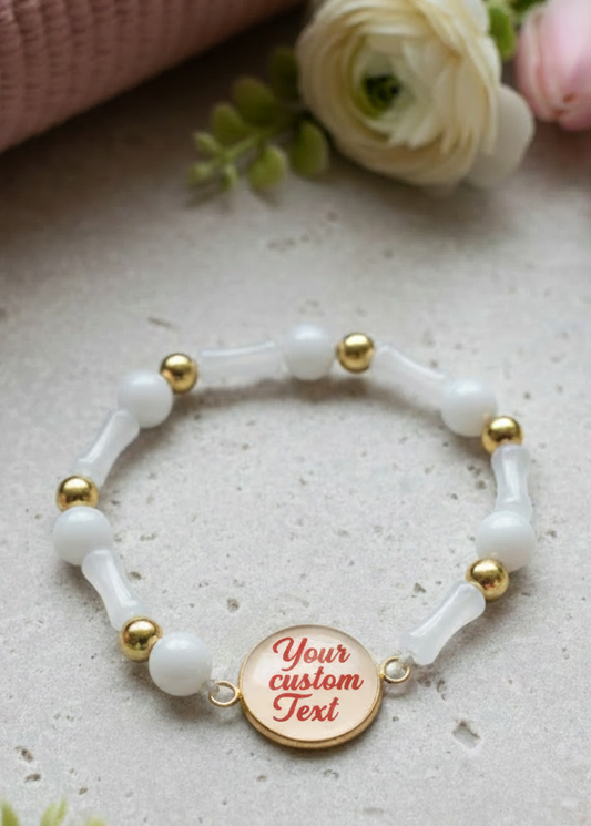 Custom Text Bracelet | Calming Bracelet | Gratitude Bracelet  | Anxiety bracelet | White and Gold | Meaningful Gift | Get well gift | My Sparkling Corner