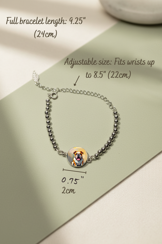 Photo bracelet | English Bulldog Dog medallion charm | Gold plated | Dog lover gift| My Sparkling Corner