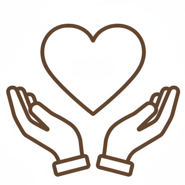 Outline of two hands holding a heart shape on a transparent background